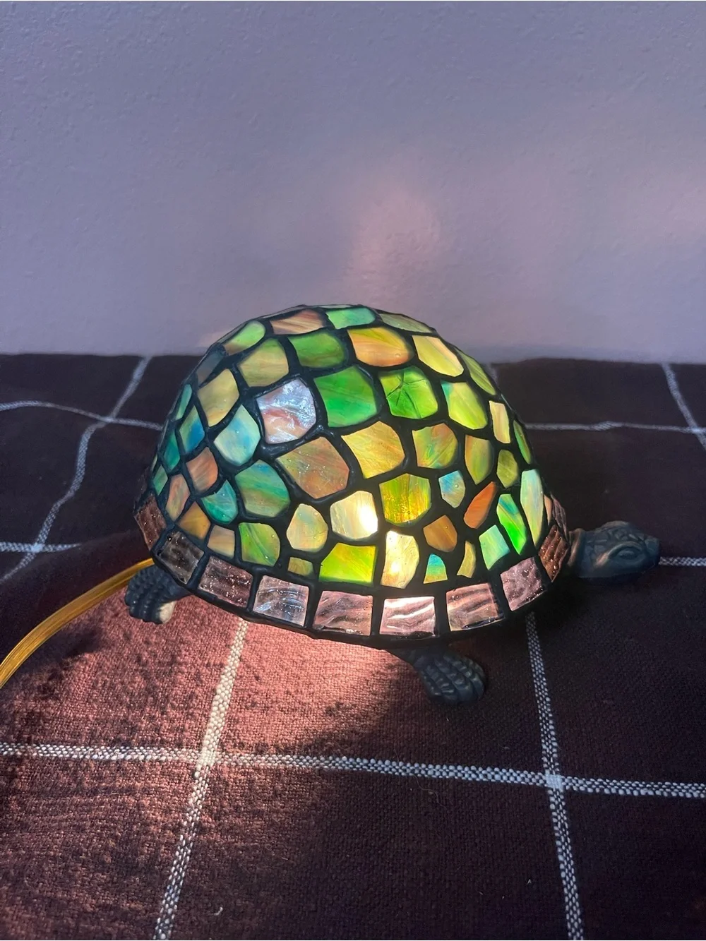 Tiffany Vintage BRONZE AND STAINED BLUE GLASS TURTLE LAMP 1999